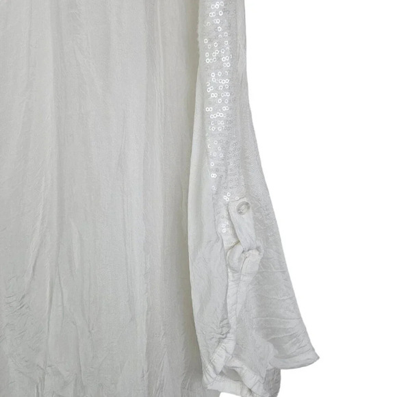 M for Bolide White Silk Blouse Tunic 3/4 Sleeve Scoop Neck Sequin Size Large - Picture 4 of 12